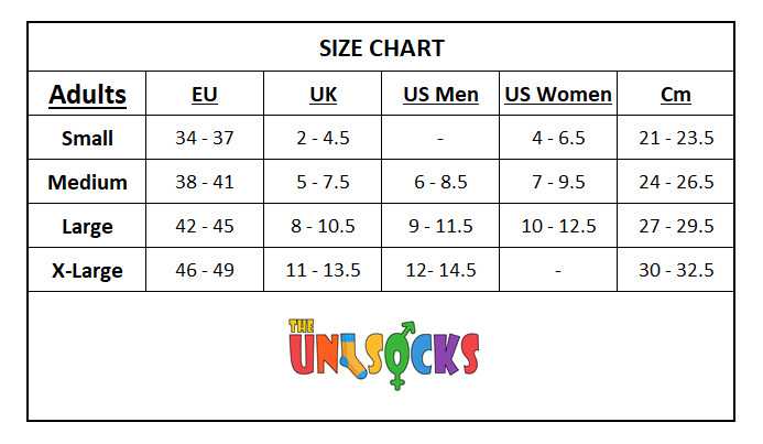 Theunisocks Size Chart for socks